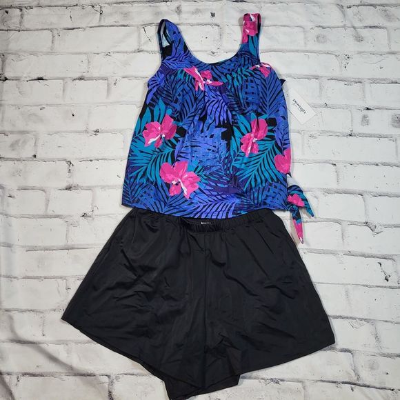 SWIMSUITS FOR ALL Tropical Floral Blouson Tankini Short Set Size 14 NWT - Picture 2 of 3